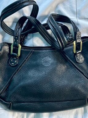 Stone Mountain Accessories Black Leather Shoulder Bag with Brass Accents